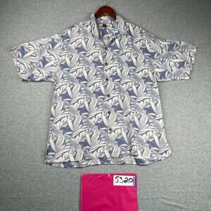 Tommy Bahama Shirt Medium Blue Silk Hawaiian Button Up Short Sleeve Casual Mens